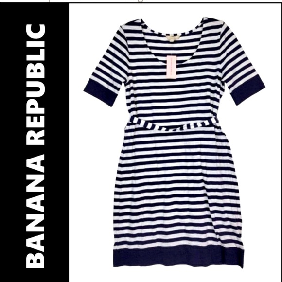 Banana Republic Dresses & Skirts - Banana Republic Dress Black Stripe Short Sleeve Sheath Back Zips Size Small